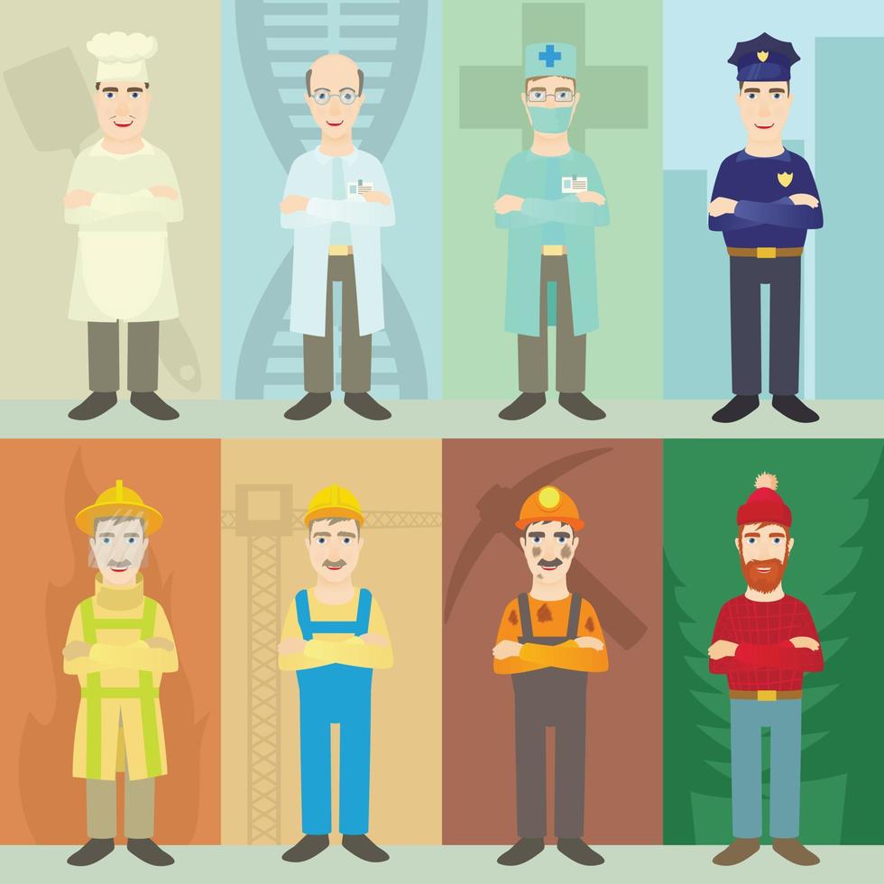Professions mans concept, cartoon style vector
