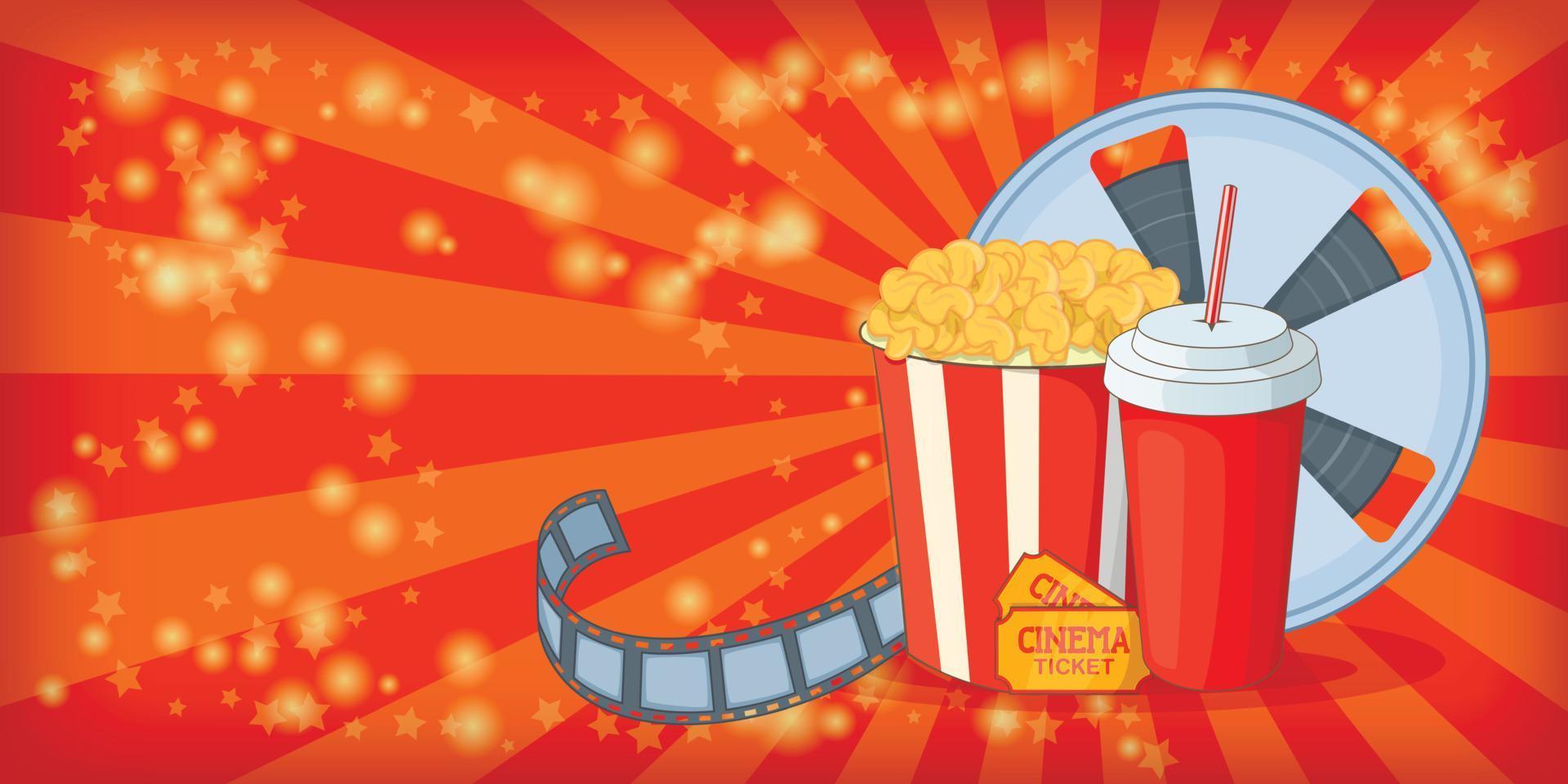 Cinema movie horizontal banner corn, cartoon style vector