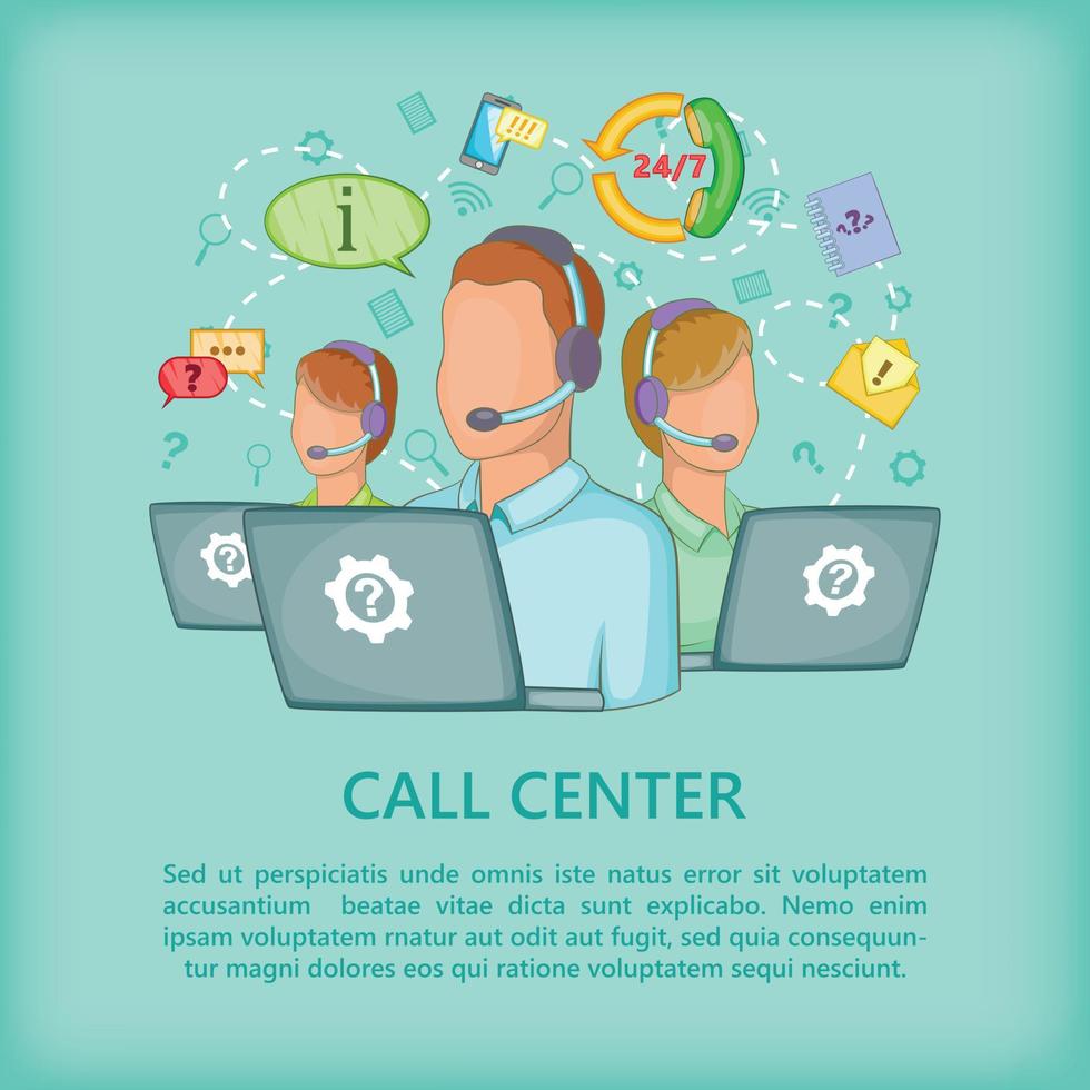 equipo de concepto de centro de llamadas, estilo de dibujos animados vector