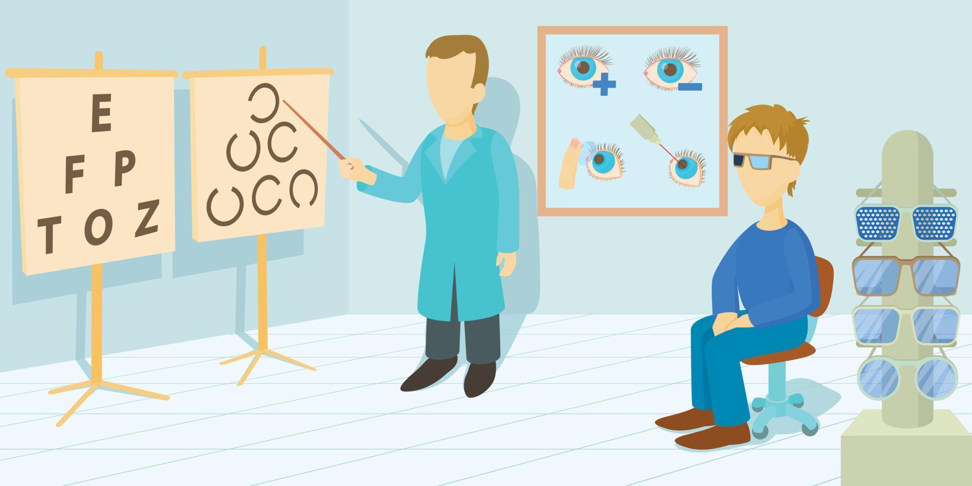 Vision correction horizontal banner, cartoon style vector
