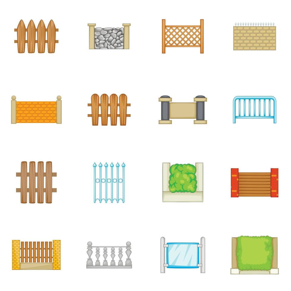 Fencing modules icons set, cartoon style vector