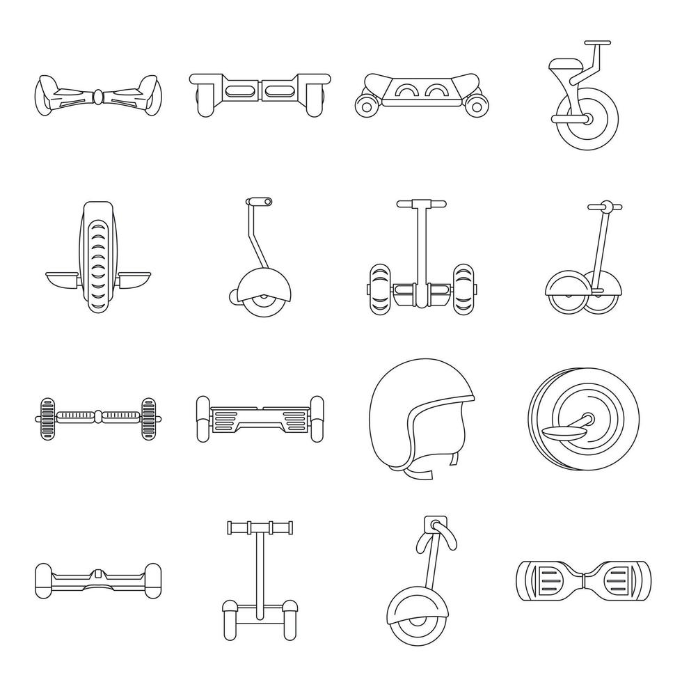 Balancing scooter icons set, outline style vector