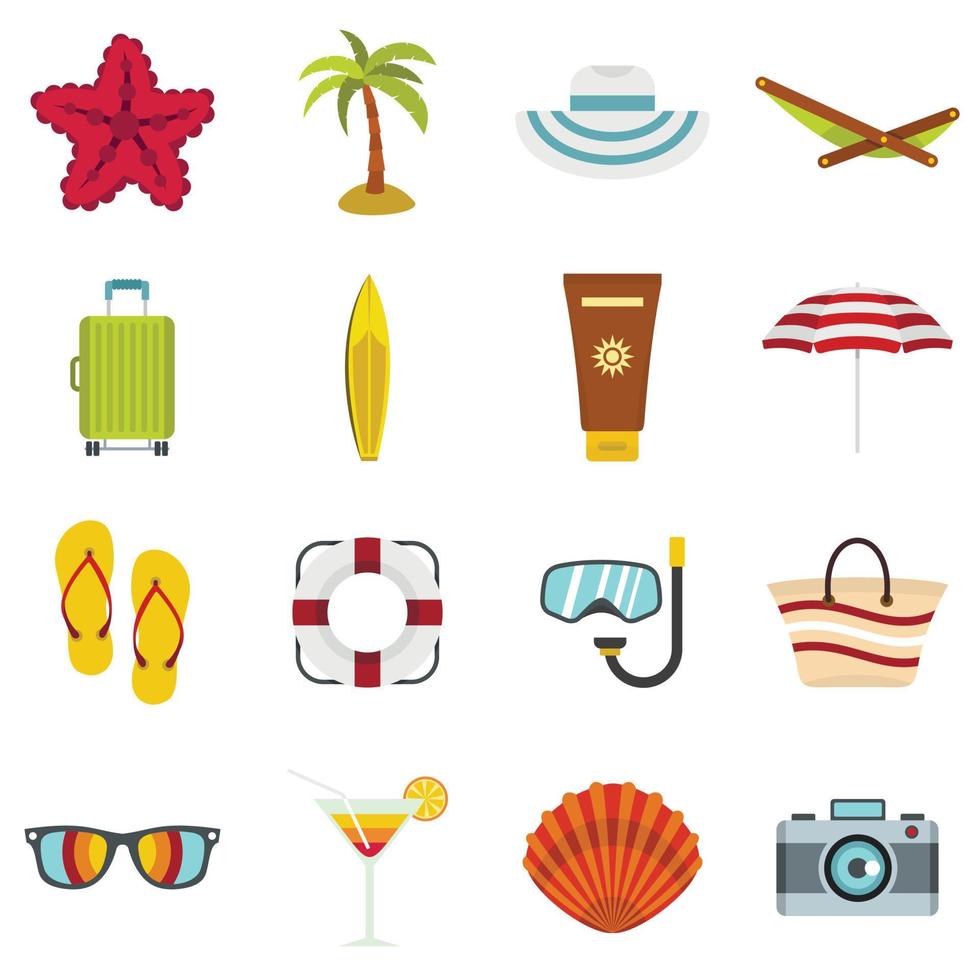 Summer rest set flat icons vector