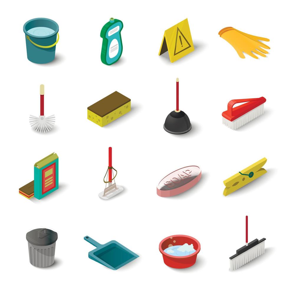 Cleaning icons set, isometric style vector