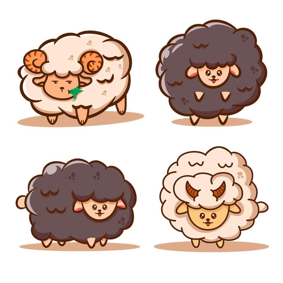 cute sheep collection black and white hand drawn style vector