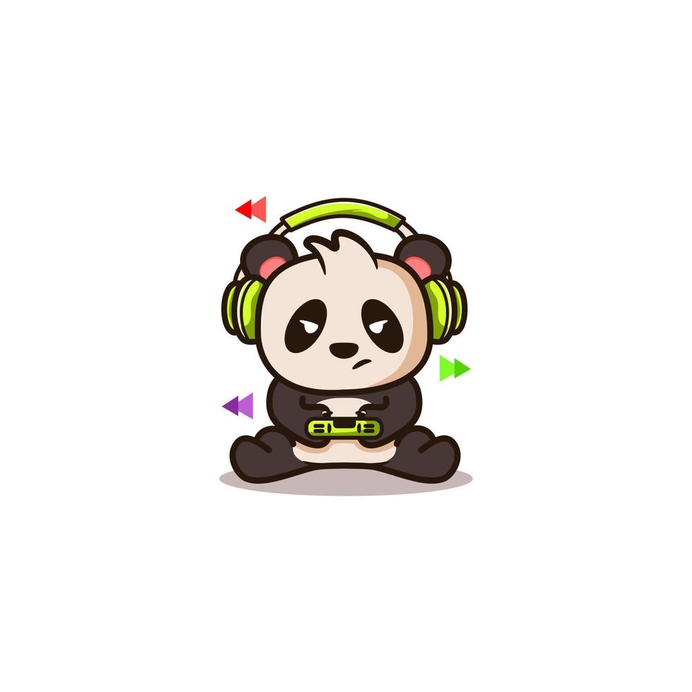 cute illustration of a panda playing a game using headphones suitable for streaming profiles, shirt designs etc vector