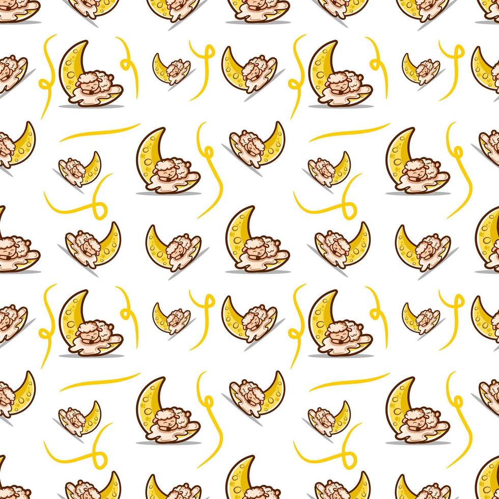 cute sleeping sheep on the moon seamless pattern vector