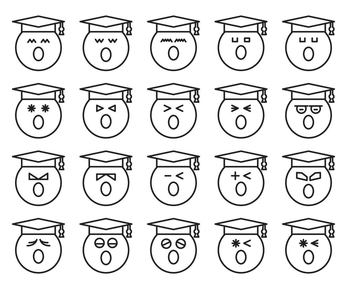 conjunto de emoticonos de línea de estudiante asombrado vector