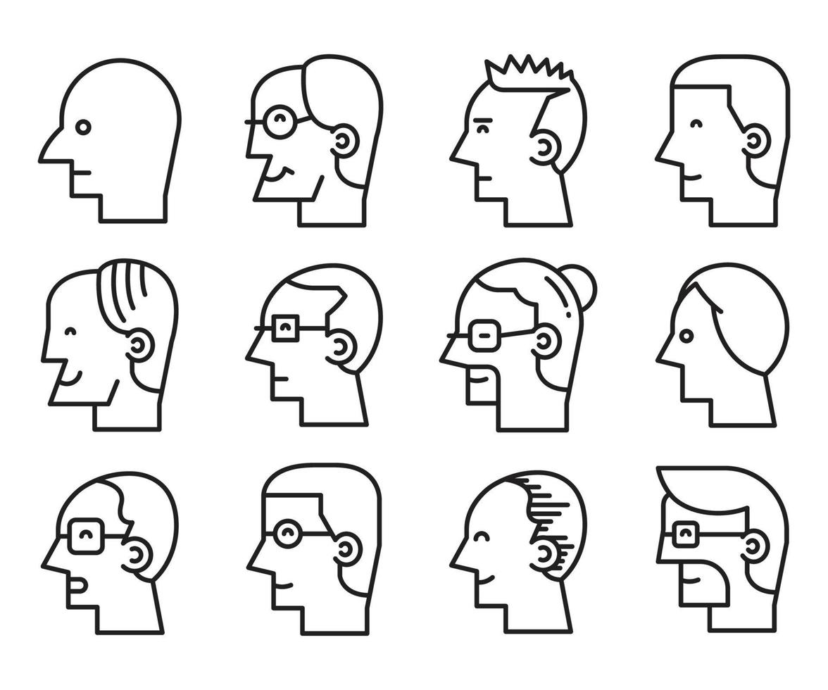 human face profile avatars icons vector