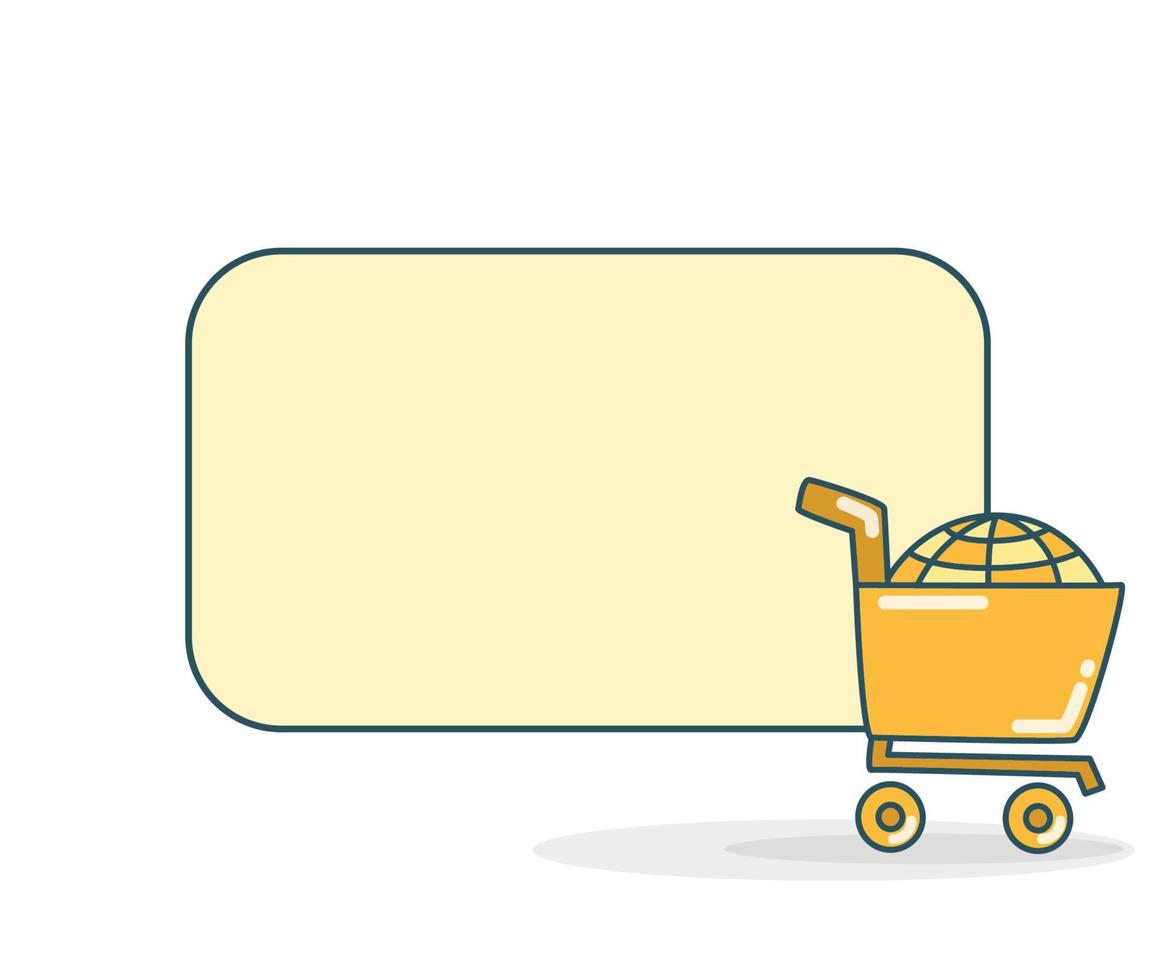 blank note with shopping cart and globe icon vector illustration