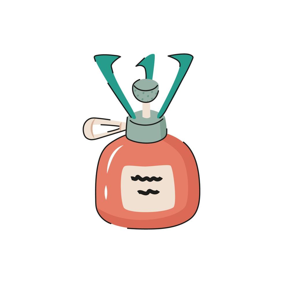 Cartoon hand drawn camping gas burner.  Tourist item, equipment for picnic, camping, hiking. Flat vector illustration.