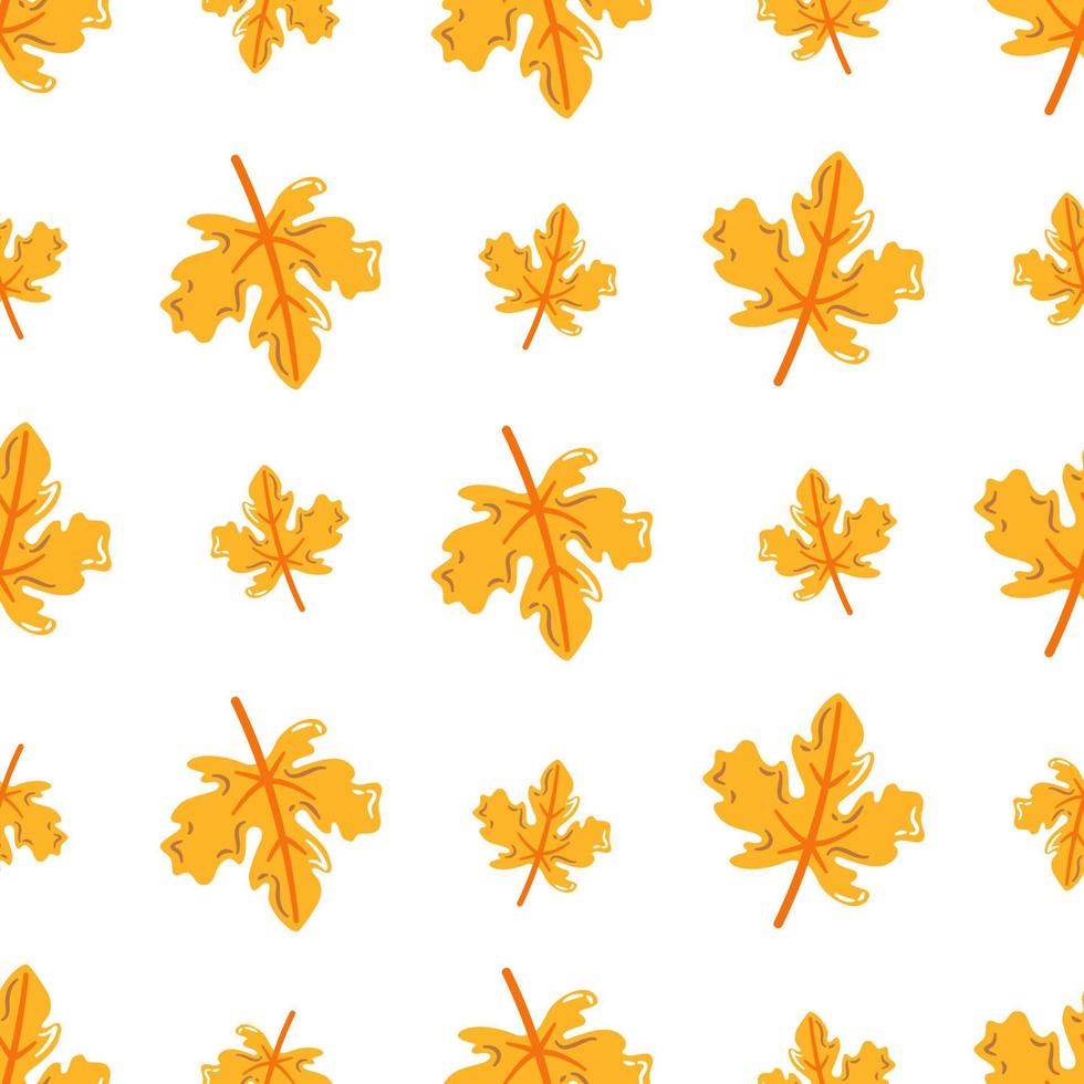 Autumn maple leaves vector seamless pattern. Fall yellow foliage. Flat illustration in cartoon style.