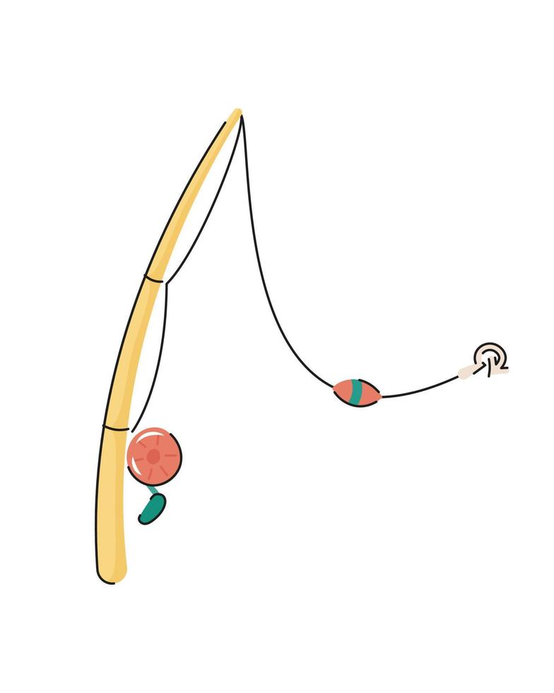 caña de pescar dibujada a mano de dibujos animados. caña simple con carrete, flotador, anzuelo. accesorio de pesca pasatiempo, actividad de ocio. ilustración vectorial plana. 8146607 Vector en Vecteezy caña de pescar dibujada a mano de dibujos animados. caña simple con carrete, flotador, anzuelo. accesorio de pesca pasatiempo, actividad de ocio. ilustración vectorial plana. 8146607 Vector en Vecteezy