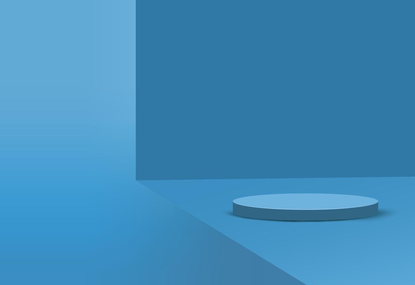 Realistic blue podium with light blue room background. vector