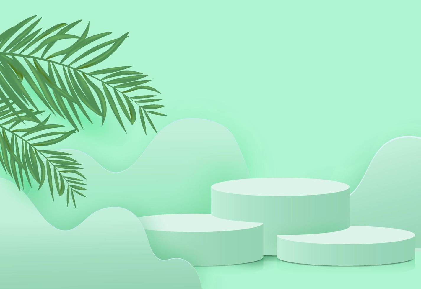 Premium podium stage with stand show award products leaf background. vector
