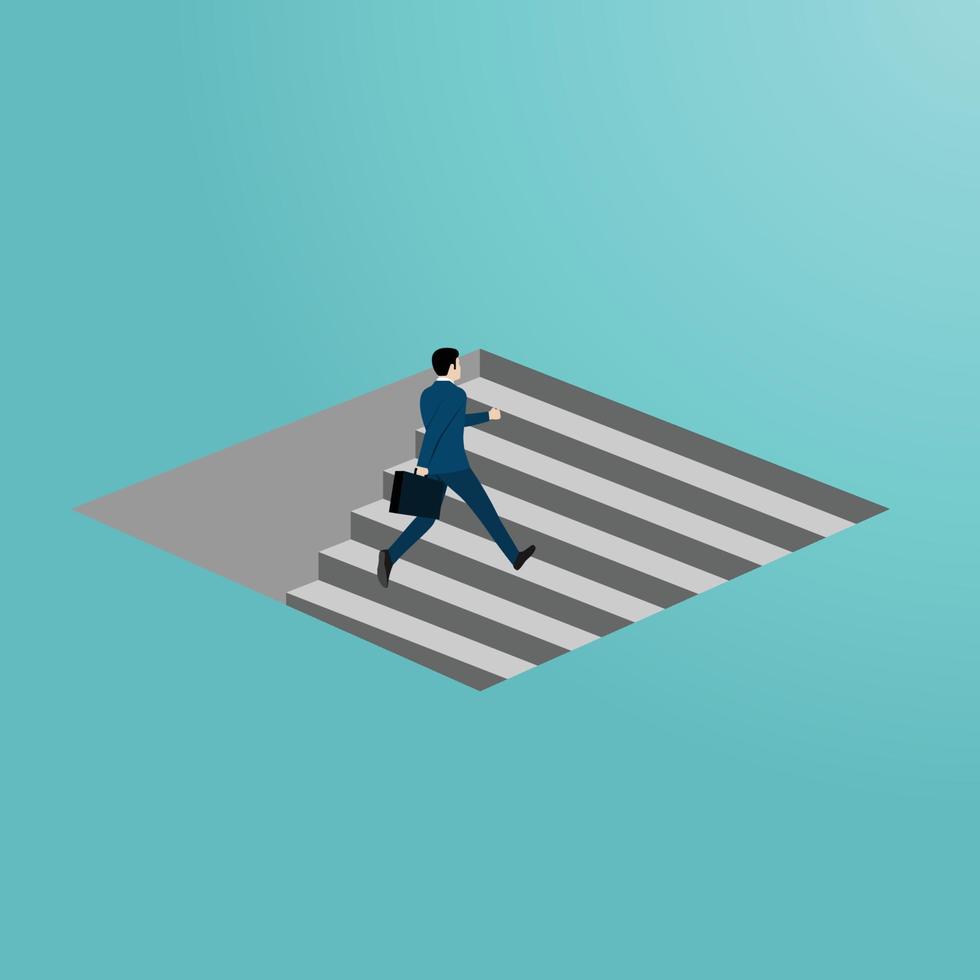 Ambitious concept with businessman climbing stairs. vector