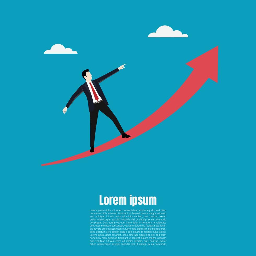 businessman stand on a growth arrow to the target. vector