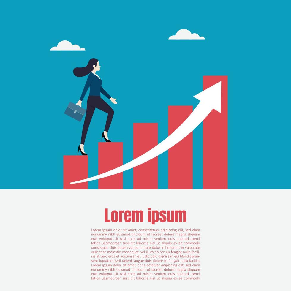 businesswoman running on a growth graph path to the target. vector