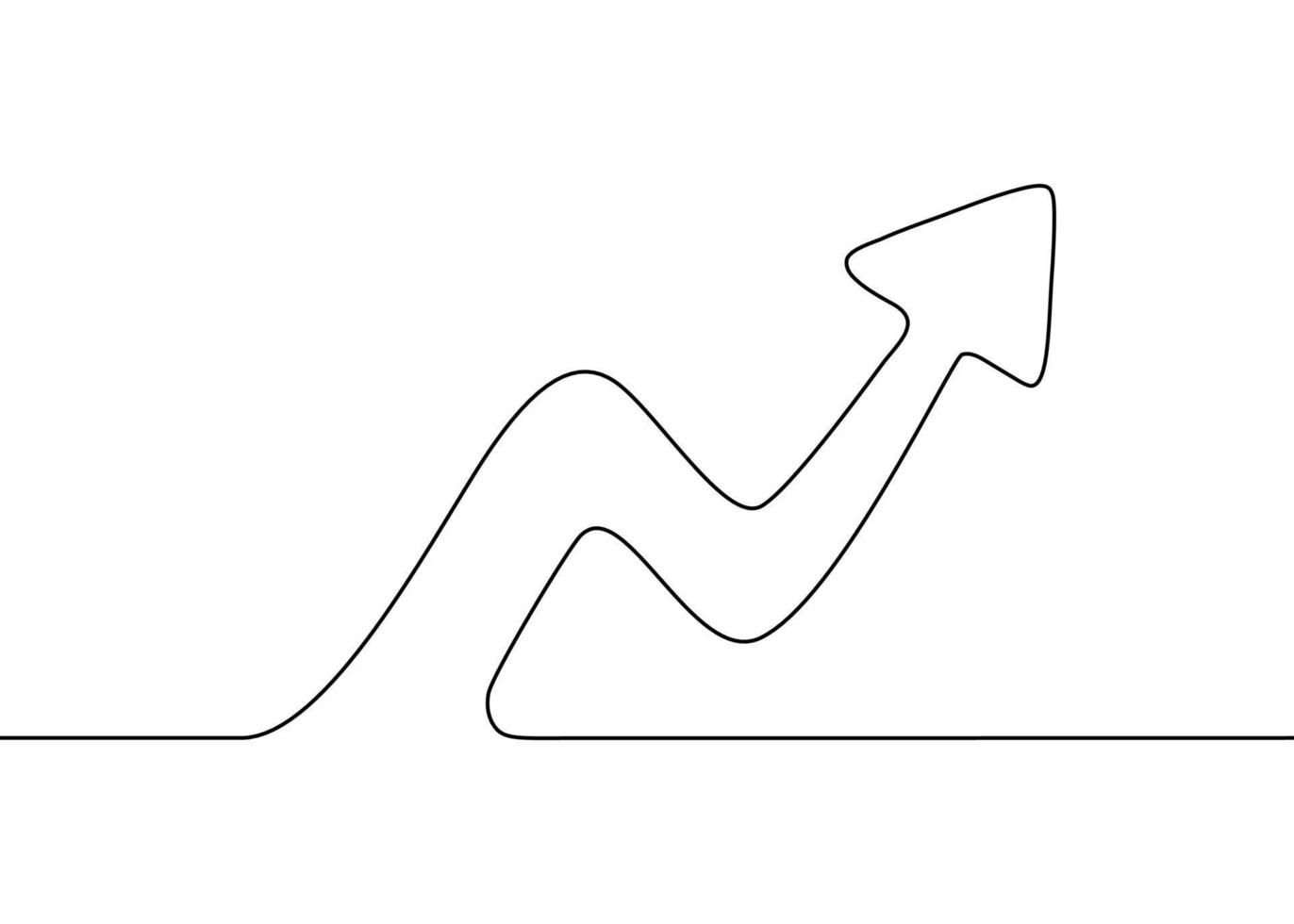 crecimiento gráfico con flecha, dibujo de una sola línea continua. ventas financieras comerciales, crecimiento del mercado. dibujo de contorno de boceto de un trazo. ilustración vectorial vector