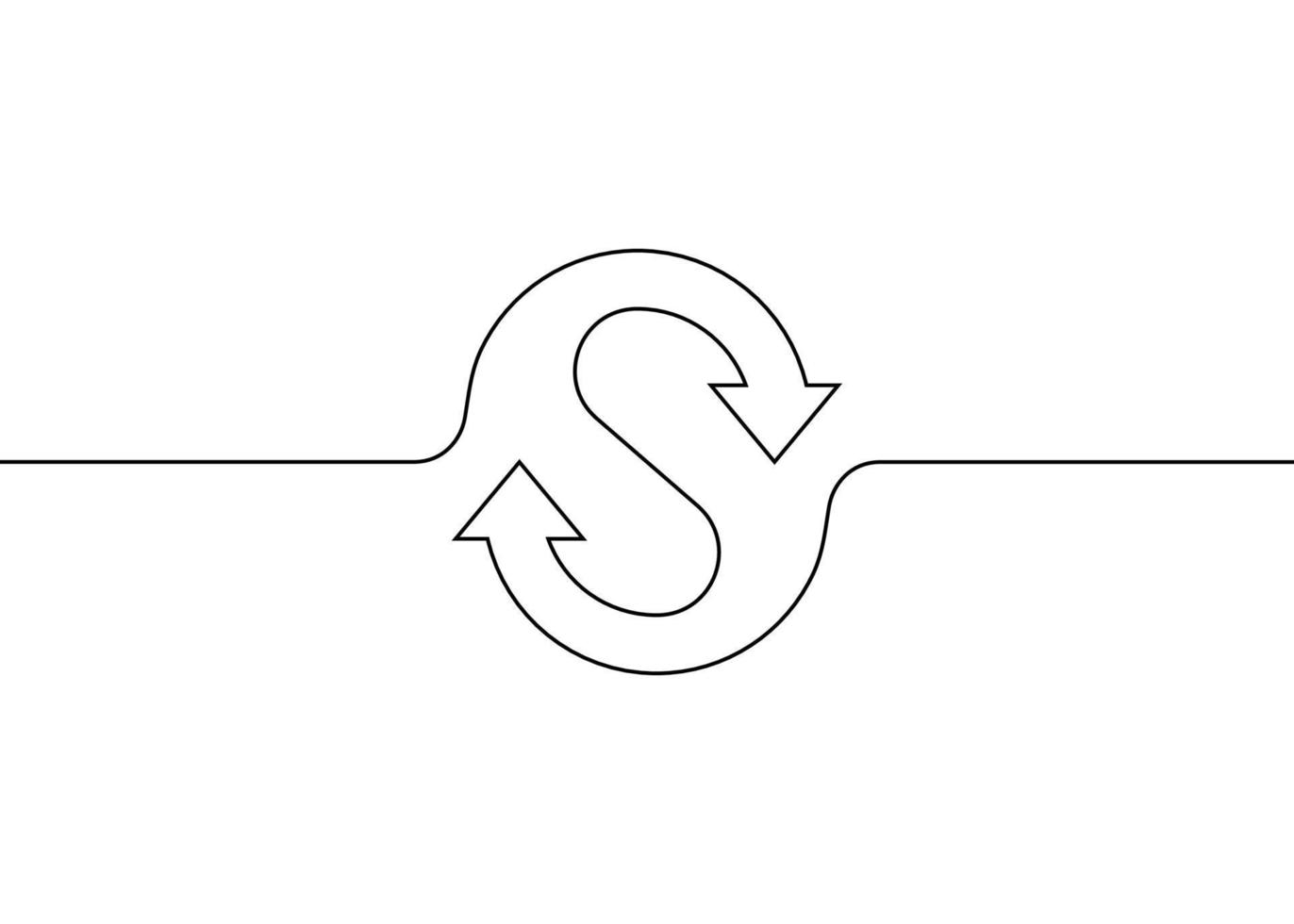 Cycle arrow agile continuous line art. Repeat process, circular moving. One stroke sketch outline drawing. Vector illustration