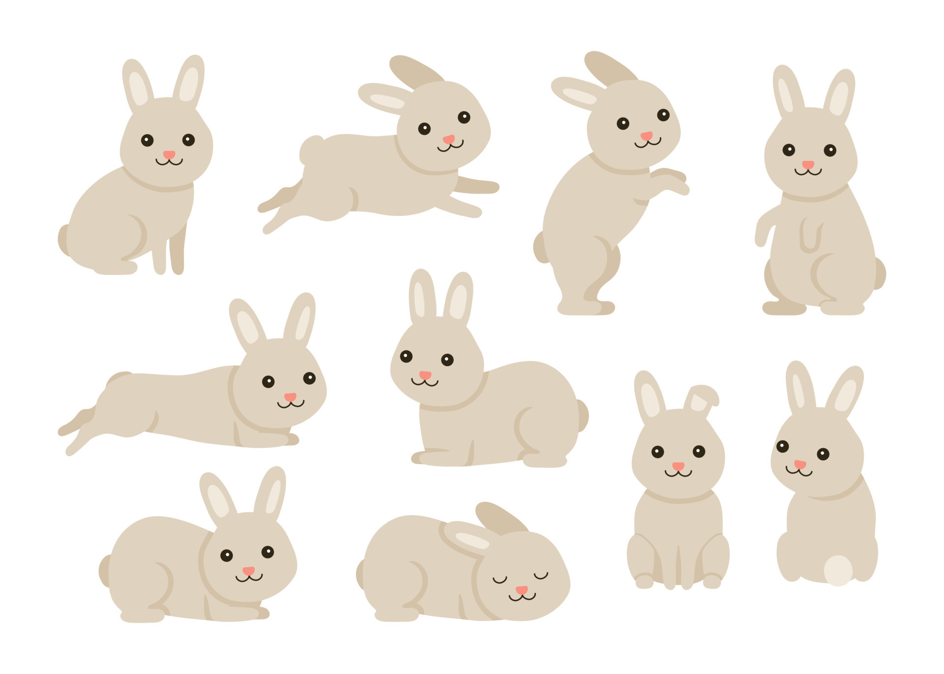 Cute baby rabbit or hare pet set for Easter design in different poses