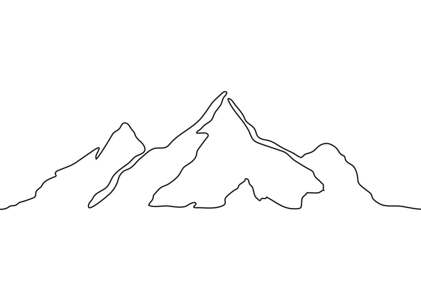 Mountain landscape, one continuous line art drawing. Chain of mountain, hill, nature in simple contour outline. Vector illustration