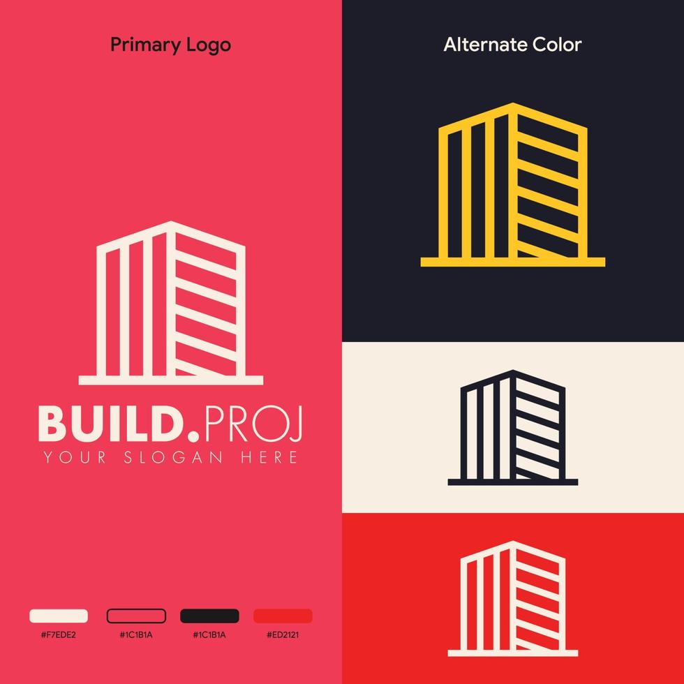 concepto de logotipo de edificio de bienes raíces de esquema simple moderno vector