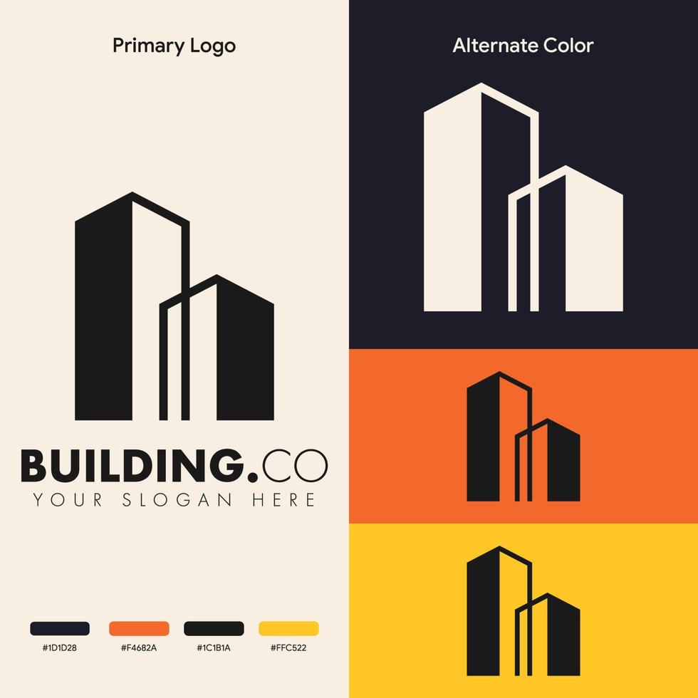 concepto de logotipo de edificio de bienes raíces de esquema simple moderno vector