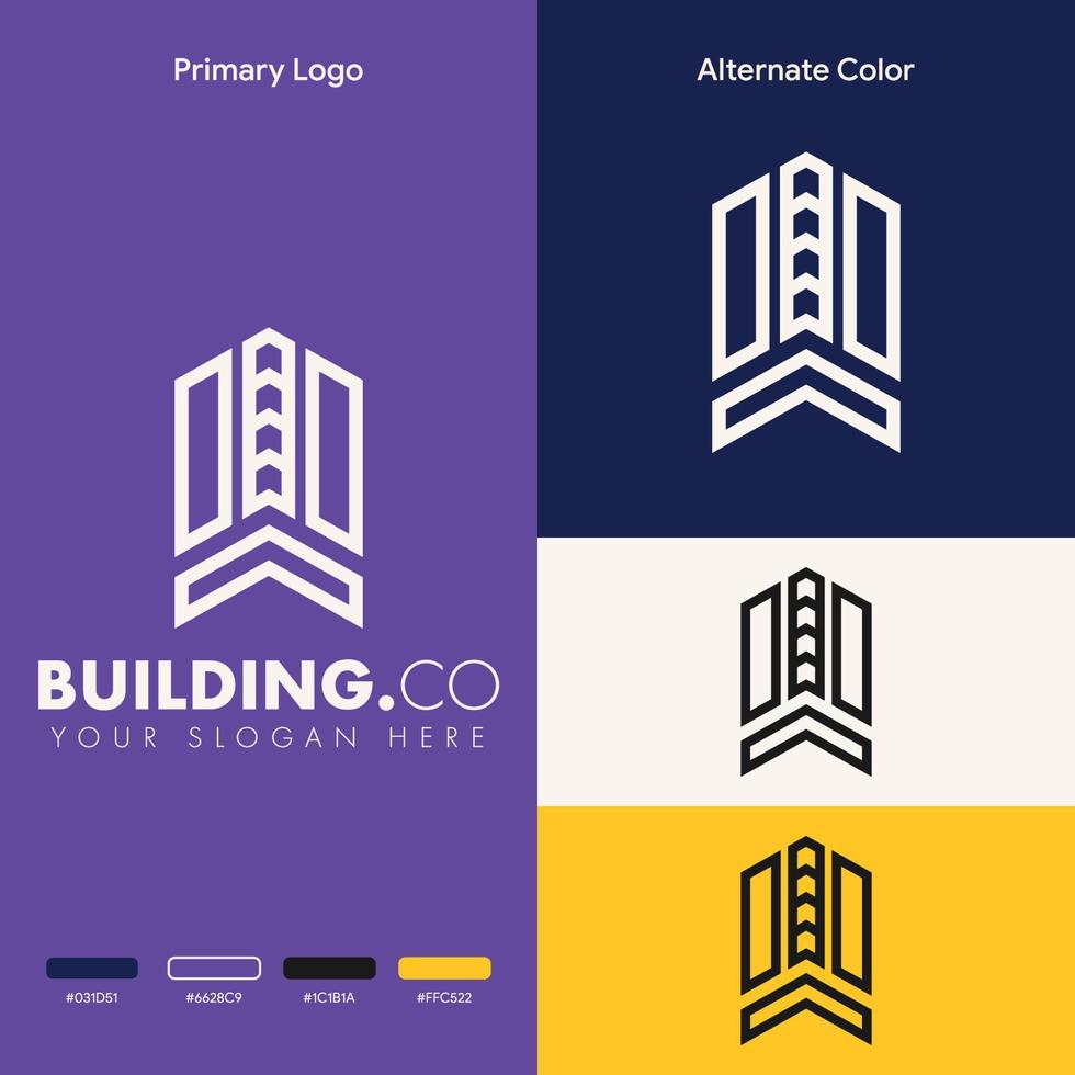 concepto de logotipo de edificio de bienes raíces de esquema simple moderno vector