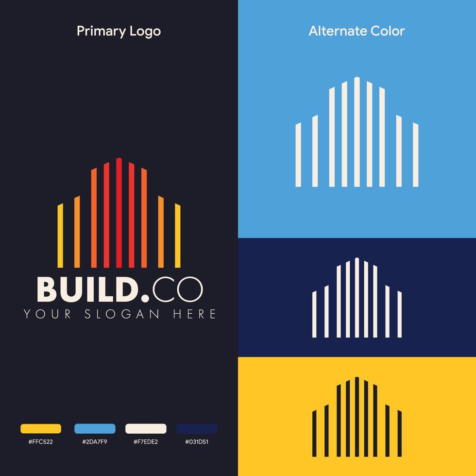 concepto de logotipo de edificio de bienes raíces de esquema simple moderno vector