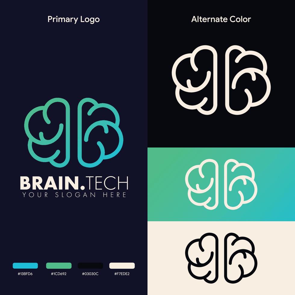 minimalist simple brain logo concept vector