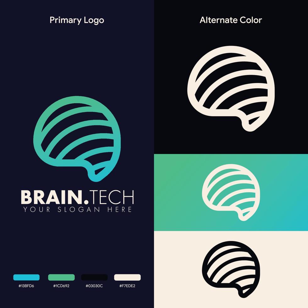minimalist simple brain logo concept vector
