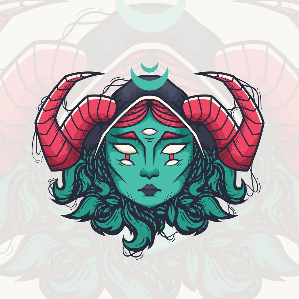 mujer demonio con ilustración de cuerno vector