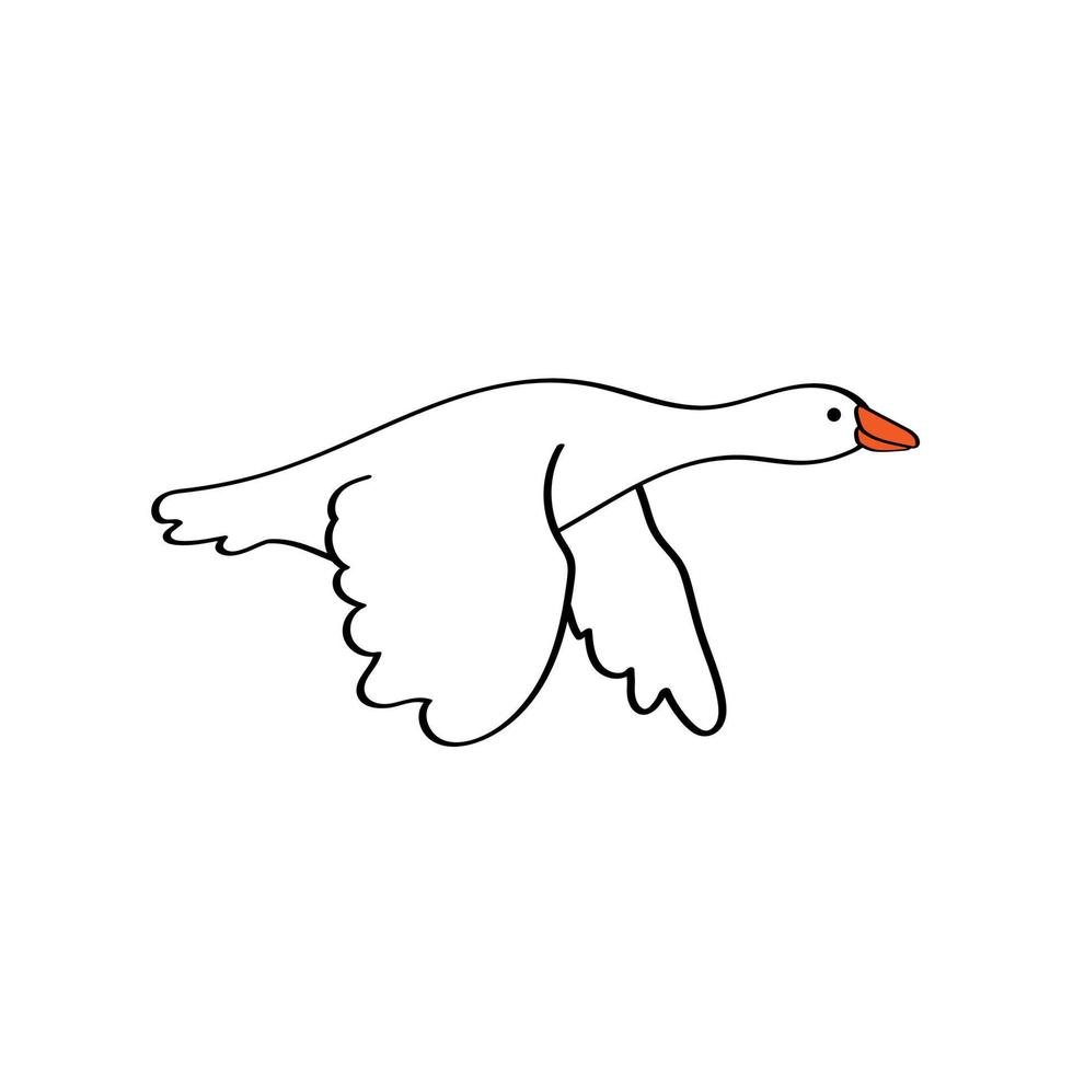 Flying vector goose hand drawn in doodle style and isolated on white background