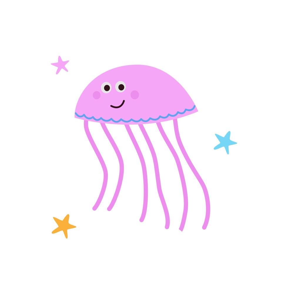 Cute pink jellyfish isolated on white background. Vector illustration