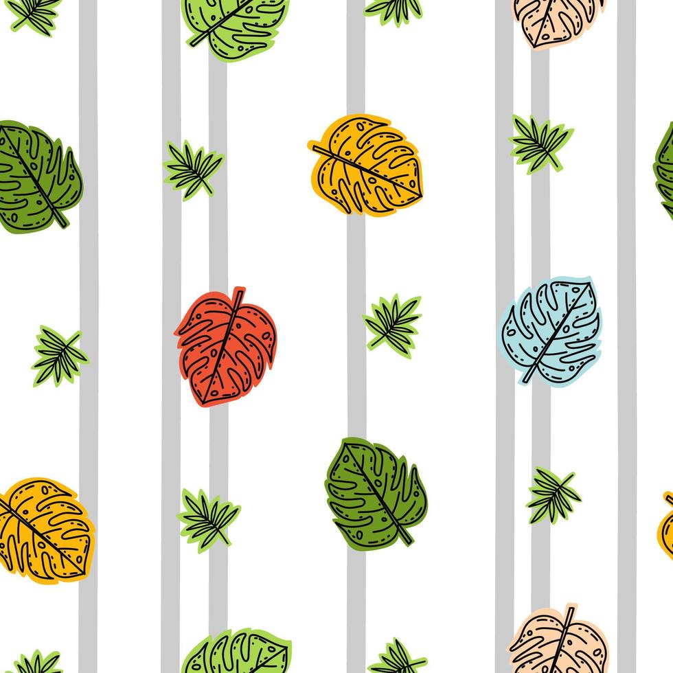 Summer seamless vector pattern with colorful monstera leaves