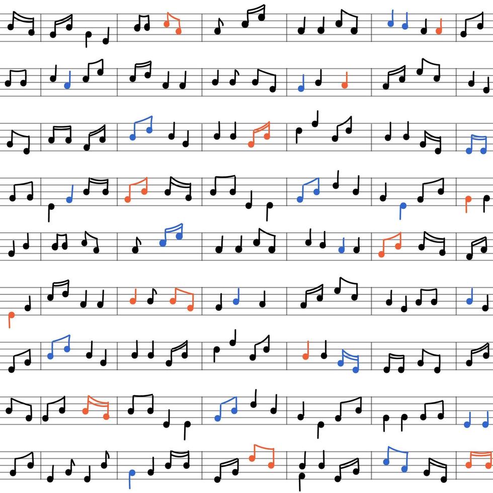 Seamless vector pattern with cute colorful musical notes on white background