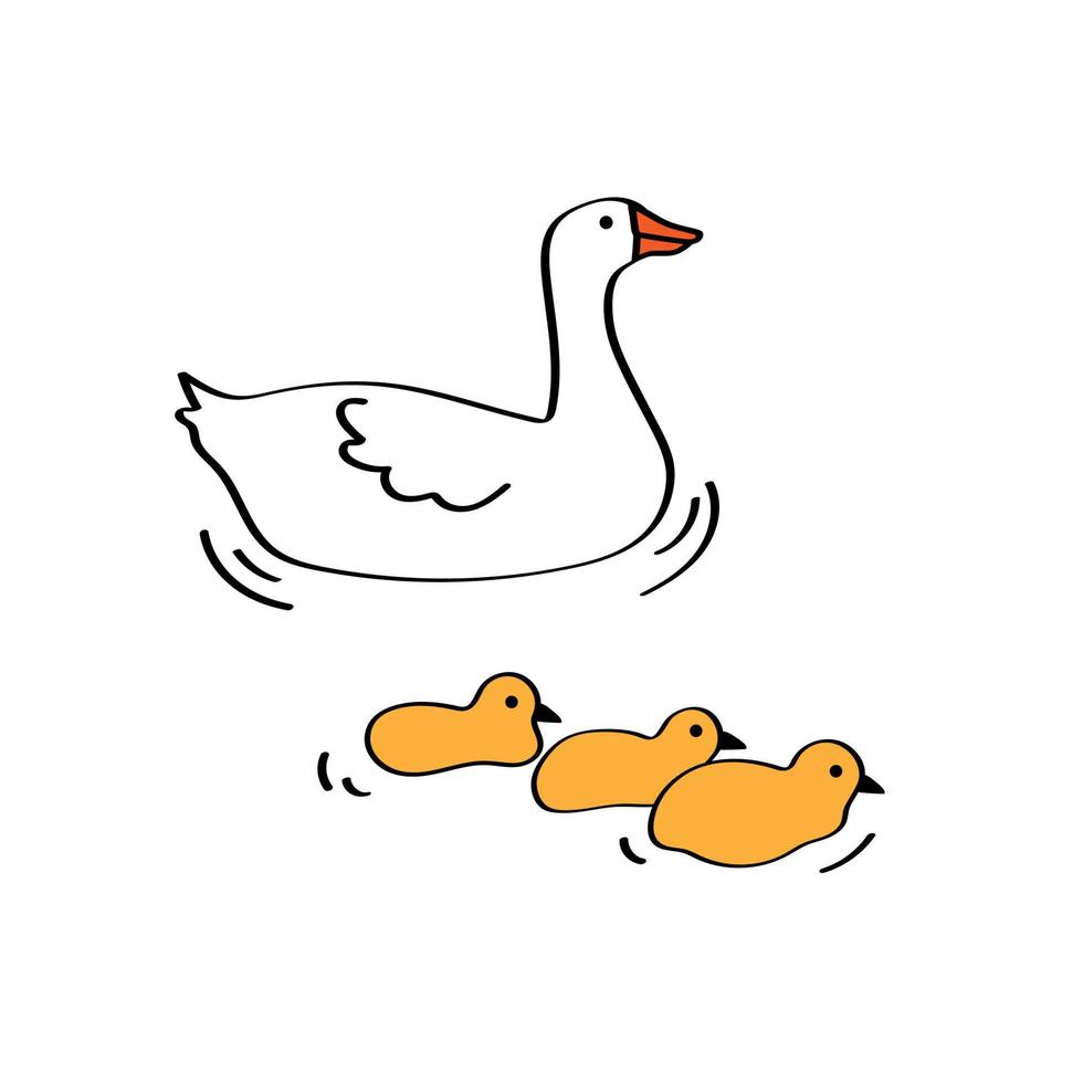 madres gansos nadando con lindos pollitos de bebé. ilustración vectorial en estilo de dibujos animados vector
