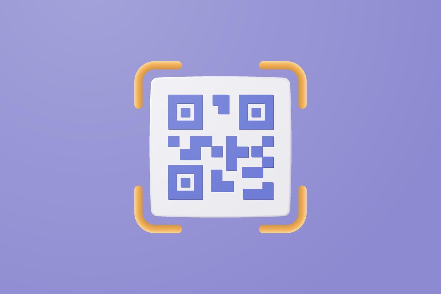 Escaneo de código qr 3d para el concepto de compras en línea, promoción de ofertas especiales de compras y marketing del teléfono inteligente. sitio web de verificación de escaneo de código qr. 3d vector render fondo pastel púrpura aislado