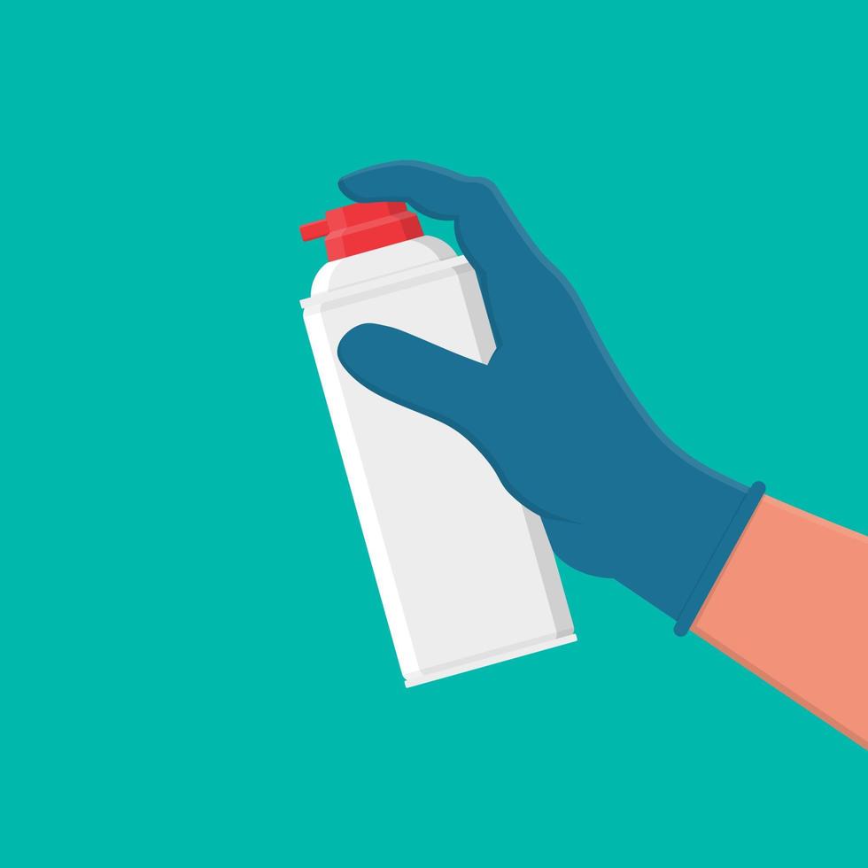 a hand in a glove holds a bottle with a disinfectant.Antiseptic Spray kills viruses and bacteria.The concept of the fight against coronovirus and its prevention. vector