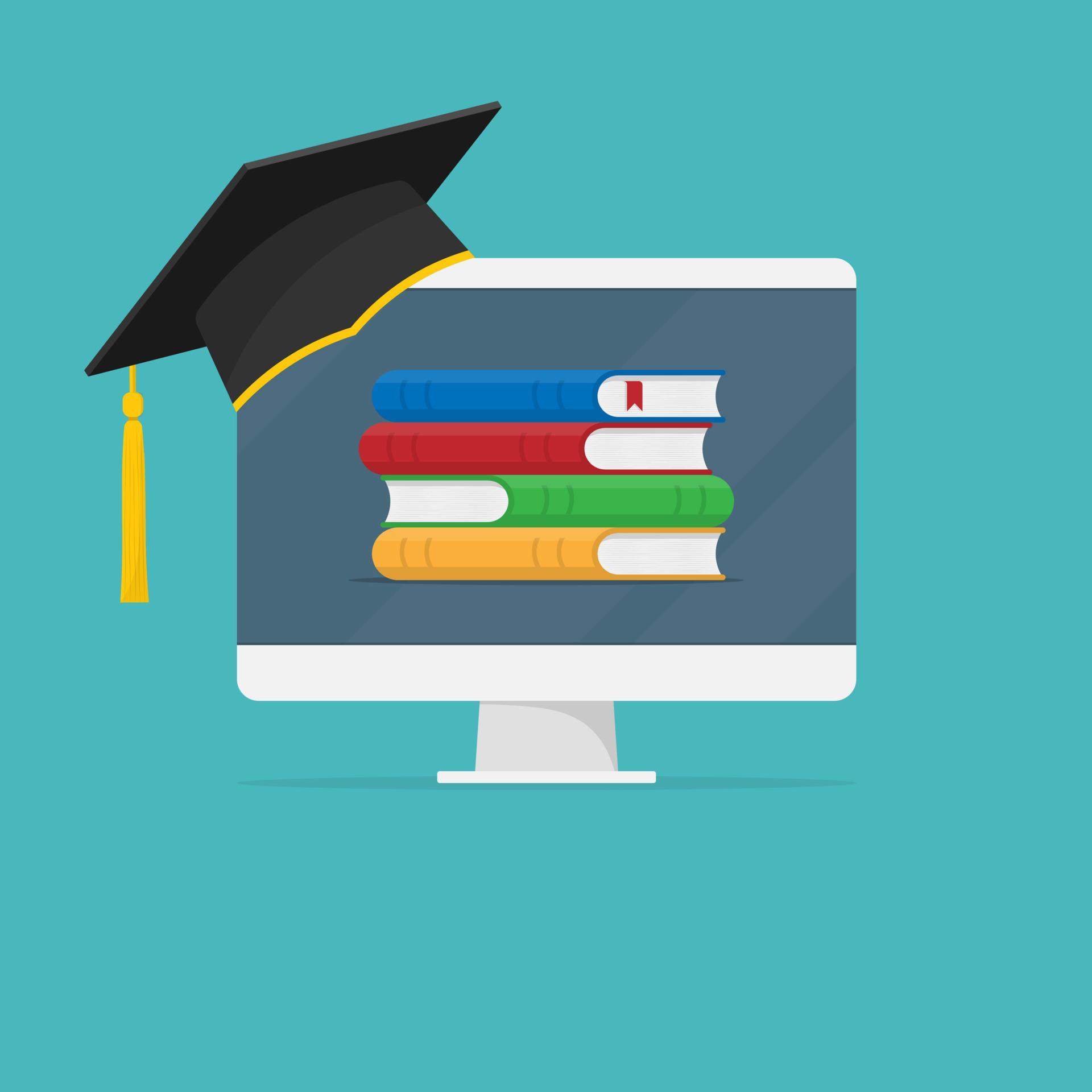 Flat design colorful vector illustration concept for distance education, online learning for web