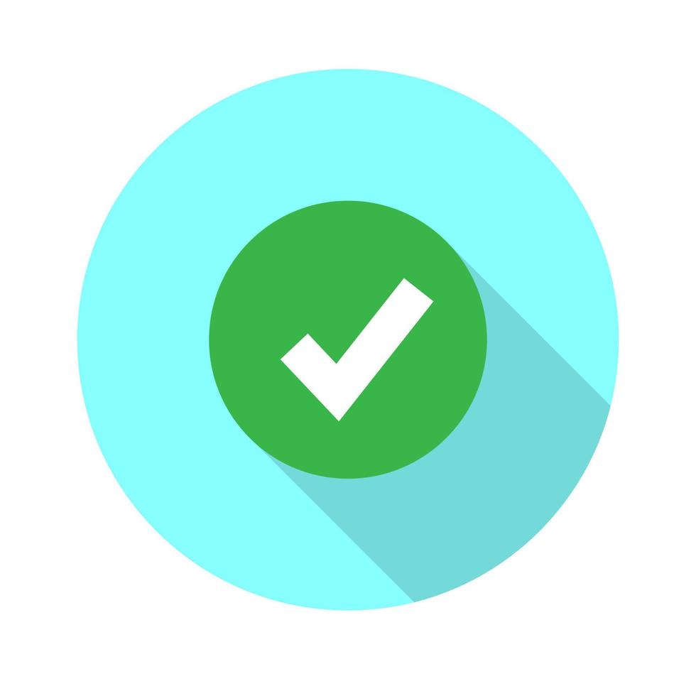 Green check mark flat icon. Green tick symbol.Vector illustration in a simple style with a falling shadow. 10 eps. vector