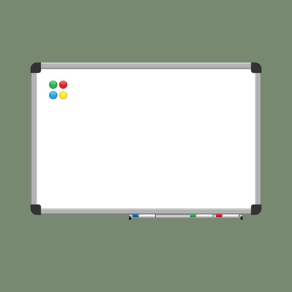 white board with markers and magnets of different colors. vector illustration.10 eps.