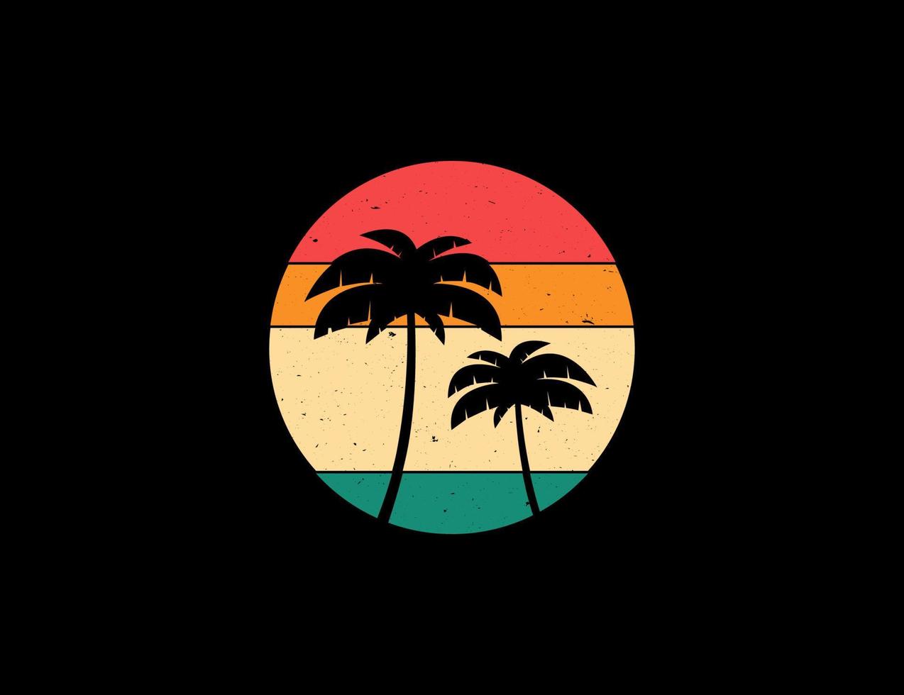 ilustración de palmera tropical con concepto de círculo retro vintage vector