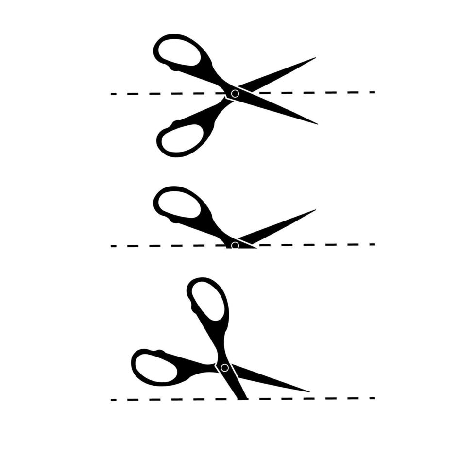 tijeras. juego de tijeras y con líneas de corte .ilustración vectorial aislada sobre fondo blanco.10 eps. vector