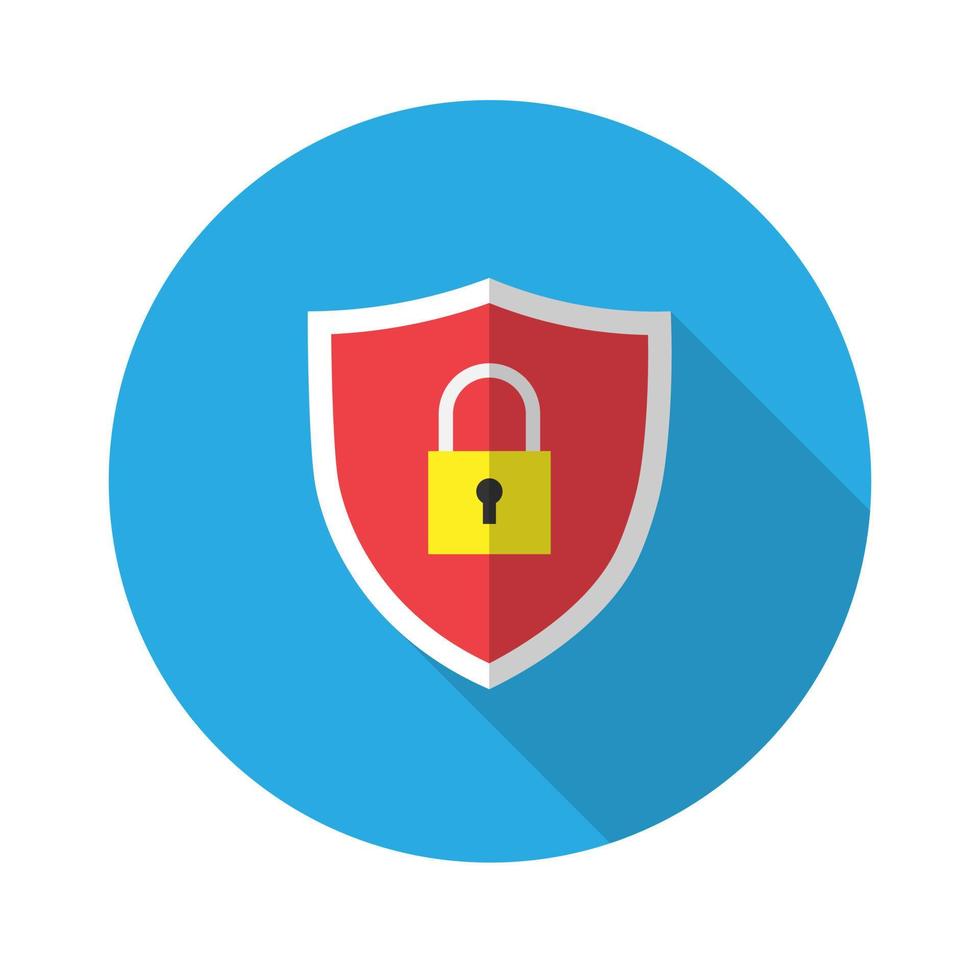 Security, protection. Shield with padlock.Flat icon.Vector illustration in a simple style with a falling shadow. 10 eps. vector