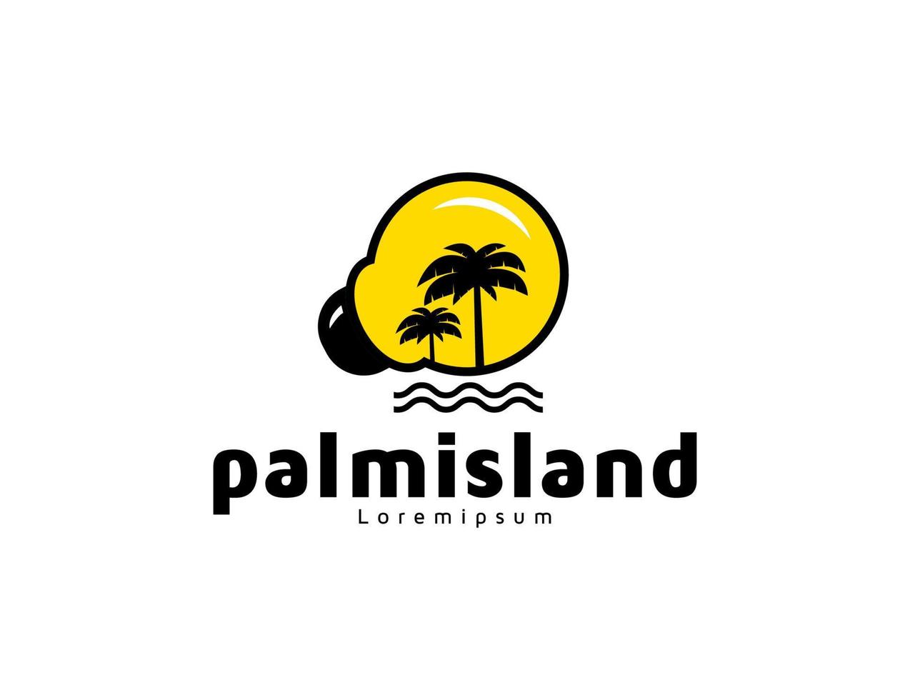 Palm tree island in bulb logo illustration design vector