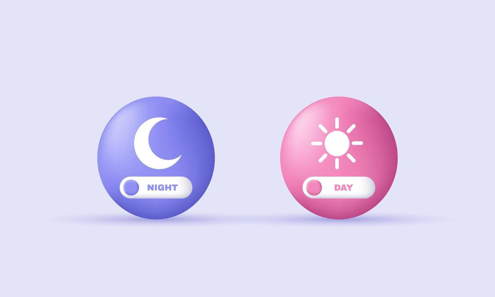 icono de cambio de modo de día noche 3d realista único conjunto de iconos diseño aislado en vector