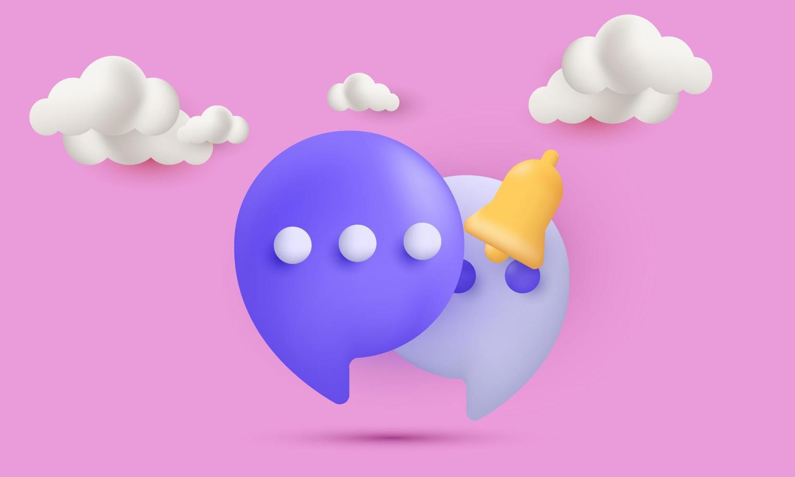 unique realistic 3d minimal notification bell design icon color isolated on vector