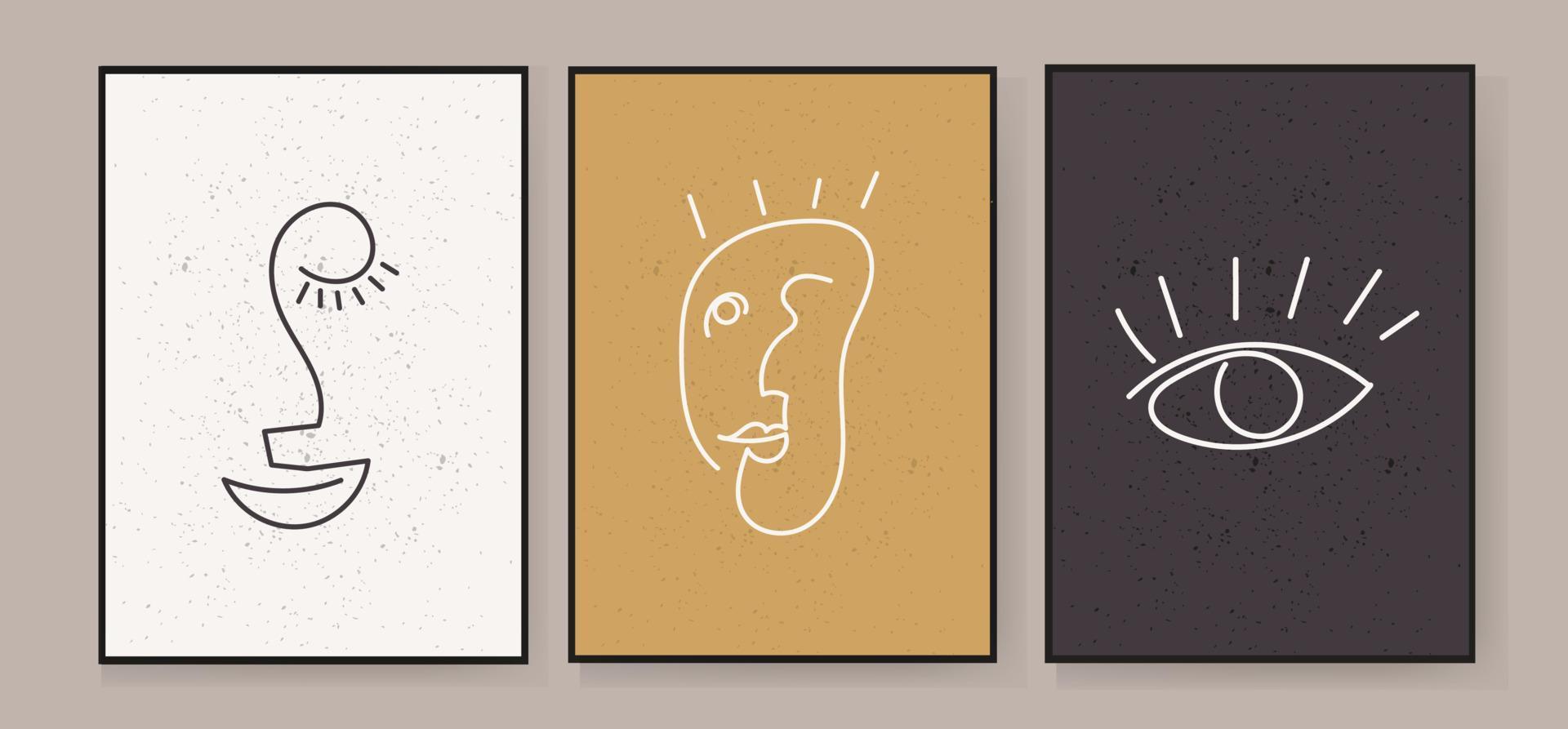 conjunto de 3 ilustraciones geométricas creativas de líneas abstractas para decoración de paredes, diseño de postales o folletos. eps10 vectoriales. vector